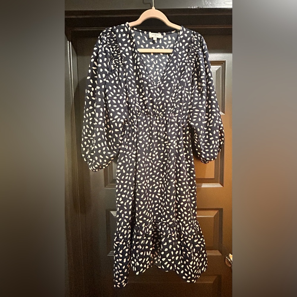 Elegant V-Neck Navy and White Patterned Umgee Dress